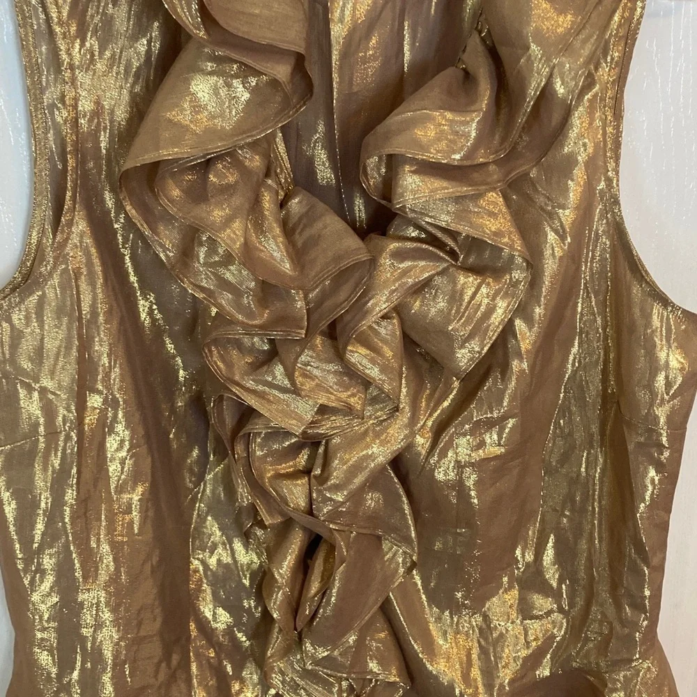 Lauren Ralph Lauren Silk & Metallic Gold Ruffled Blouse - Picture 4 of 8
